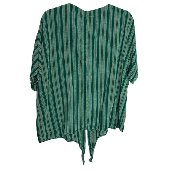 Dip Women's Green Striped Blouse XL Linen Blend Button Down Tie Front Casual - Picture 4 of 6